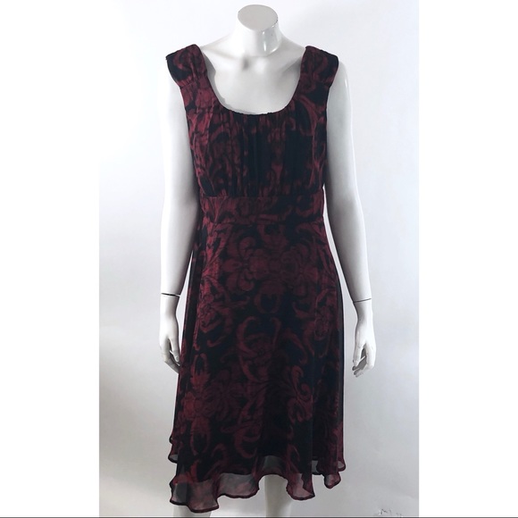 Dress Barn Dresses & Skirts - Dressbarn Dress 14 Red Black Damask Empire Waist